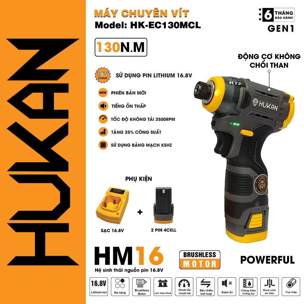 Máy chuyên vít HUKAN HK-EC130MCL( gồm 2 P + 1 sạc) , Lực siết 130Nm, Không Chổi Than, 3 Tốc độ