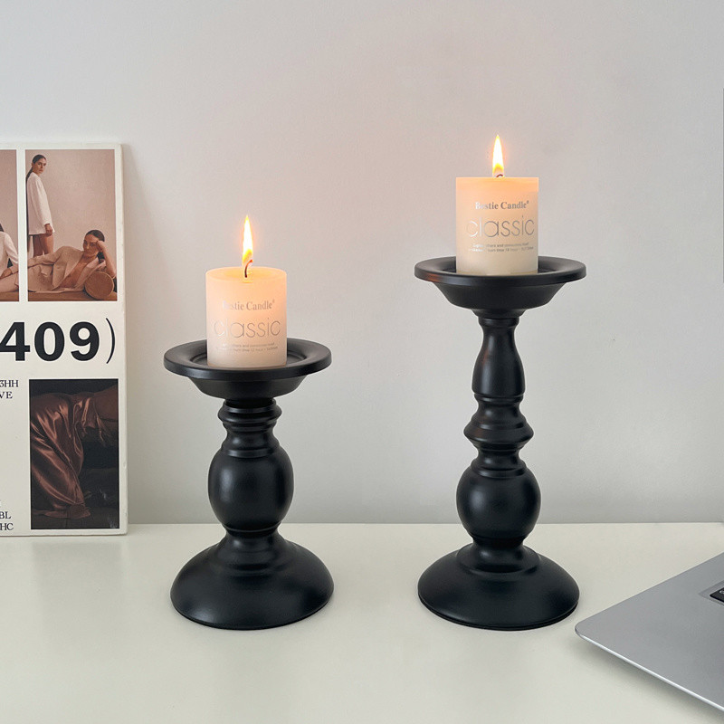 Retro Đen La Mã Cột Nến Pháp Hộ Gia Đình Bàn Ăn Không Khí Trang Trí Sắt Trang Trí Nến Thơm Giá Đỡ MM