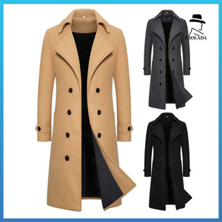 Áo khoác nam Frolada Áo khoác hai ngực mỏng vừa vặn dài tay dày chống gió ấm áp Áo Cardigan màu trơn Nút ve áo nam dài