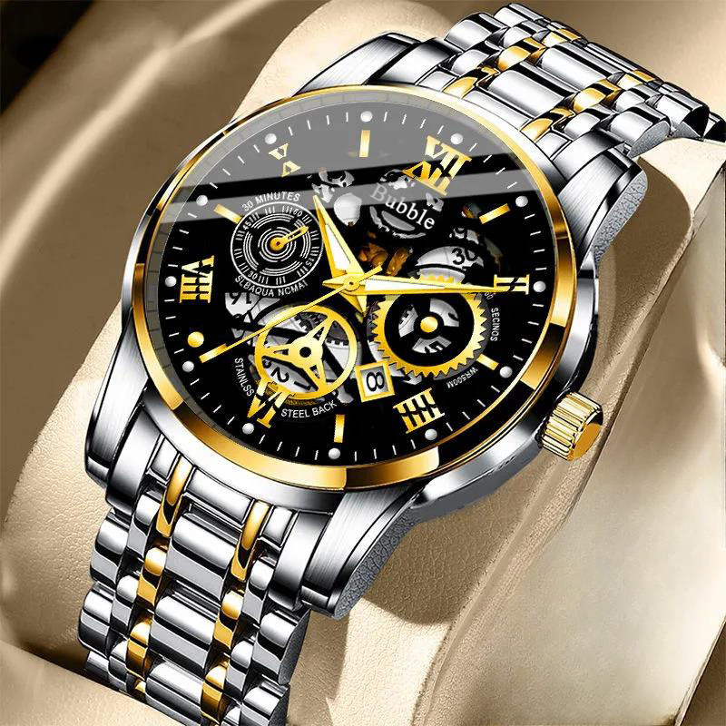 Mới hợp thời trang cao cấp nhẹ sang trọng đa năng thạch anh tự động phát sáng Đồng hồ nam rỗng La Mã