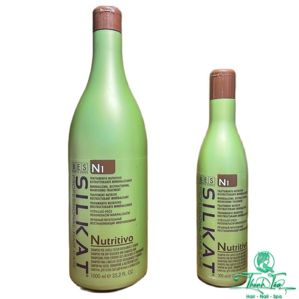 [ NL ] Dầu gội dành cho tóc khô, phai màu, hỏng Bes Hergen Silkat N1 Nutritivo Shampoo 1000ml