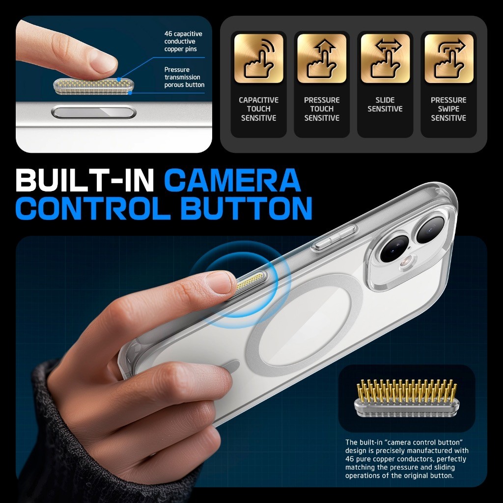Tương Thích Cho iPhone 16 Plus 16Pro 16 PROMAX Ốp Lưng Có Điều Khiển Camera Nút Chụp Từ Tính Mỏng Trong Suốt Chống Sốc Chất Lượng Cao Trong Suốt Sạc Không Dây P