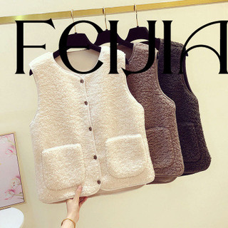 Feijianu Faux Lamb Fluffy Vest Nữ 2024 Mới Thu Đông Phong Cách Hàn Quốc Đa Năng Crop Áo Khoác Ngoài