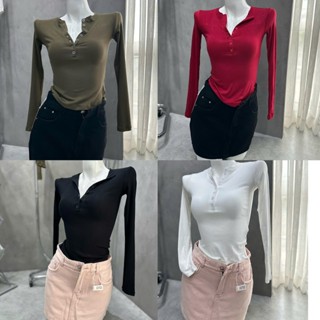 THE QUẠO - Áo Thun Tay Dài Nút Cài Chất Cotton lụa ôm dáng có size R0211_551