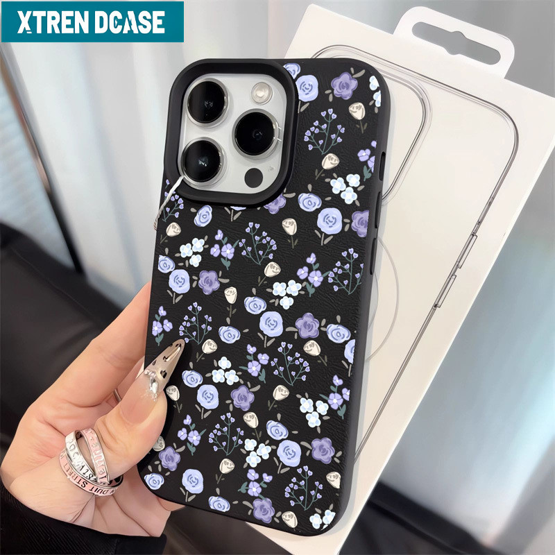 Xtrend Vỏ Đẹp Màu Đen Tinh Tế Họa Tiết Hoa Ốp lưng Iphone 11 12 13 14 15 16 Pro Max IP 7 8 Plus Ipho