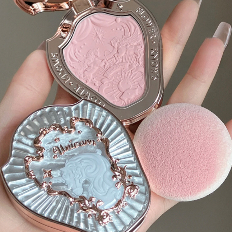 Flower Knows Unicorn Blush Natural High Gloss Blush Powder Highlight Contour Brightening Face Makeup