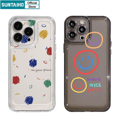 Suntaiho Ngộ nghĩnh Độc Đáo Mỉm Cười Họa Tiết Graffiti Ốp Điện Thoại TPU Trong Suốt Mềm Cao Cấp Chống Sốc Cho IPhone 11 12 13 14 15 16 Pro Max IP 7 8 Plus Iphon X Xs XR Xs Max
