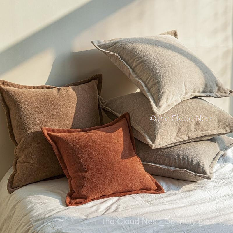 Tổ mây ☁️ Gối ném chenille giả cashmere mousse hai mặt cạnh rộng 60x60 kích thước lớn tựa lưng sofa 