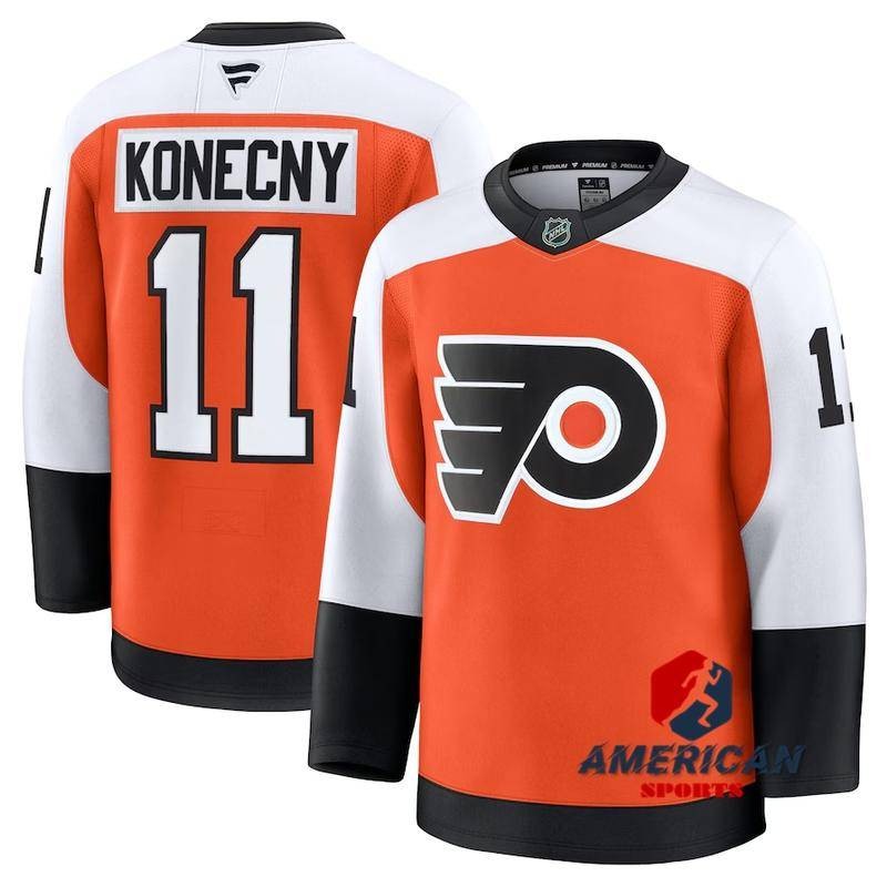 Áo thun nam Philadelphia Flyers Travis Konecny Home Burnt Orange Hockey Jersey