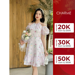Váy hoa cổ yếm đuôi xoè Charme 304015 - Váy thiết kế cao cấp Charme Store