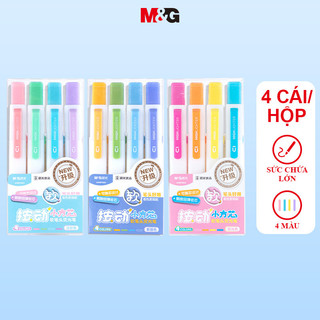 Bút Dạ Quang Bấm M&G Bút Highlight 4 Màu/ Hộp, Mực Đều Sáng, Có Thể Thay Ruột, Viết Mượt Không Lem
