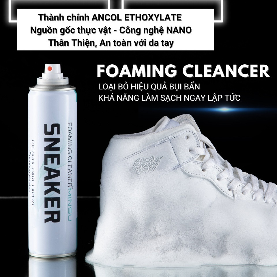 Bình xịt tạo bọt tuyết vệ sinh giày dép Sneaker Minsu phiên bản Premium 1 lọ 300ml, chai giặt giầy khô không dùng nước.