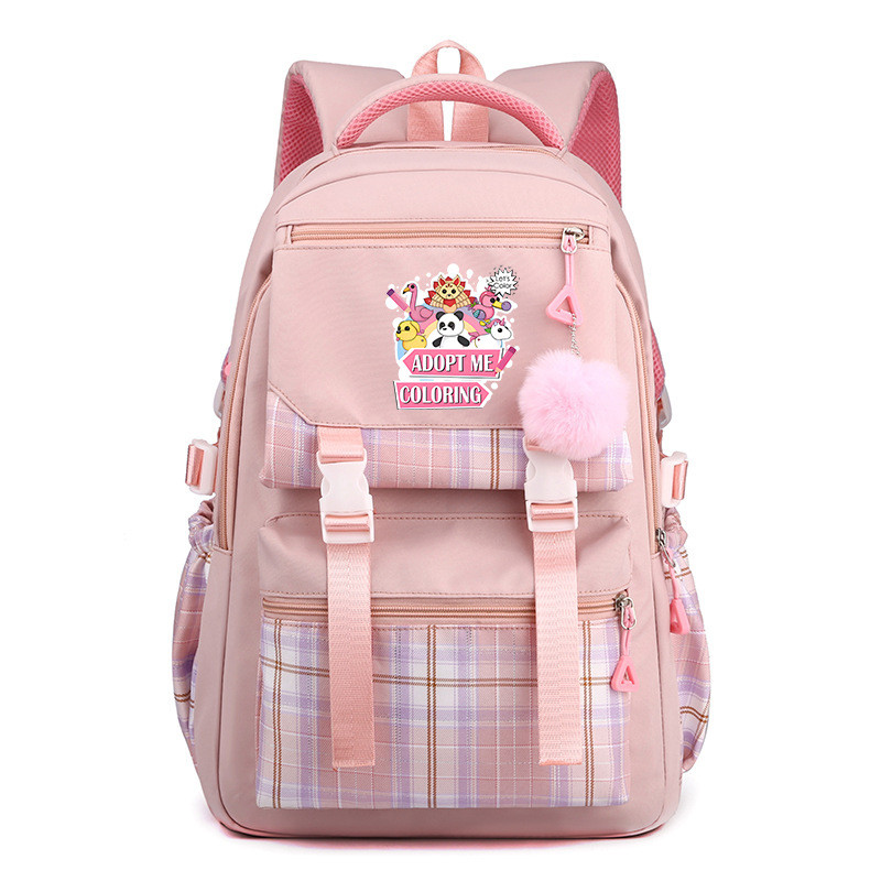 [Còn hàng] Ba lô ADOPT ME Túi đi học đóng thế In hình Hàn Quốc Bảo vệ cột sống ca rô Giảm gánh nặng 