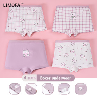 LJMOFA 4 Quần Lót Cotton Cho Bé Gái 1-12 Tuổi Gấu Dễ Thương Họa Tiết Hoạt Hình Quần Đùi Boxer Cho Trẻ Em Bé