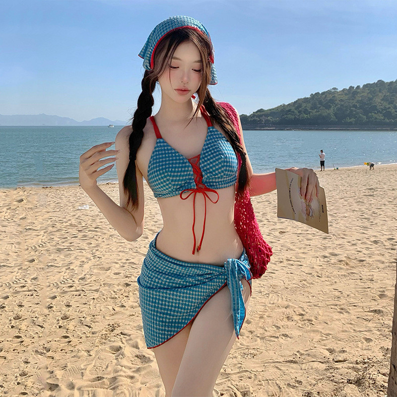 Bộ Đồ Bơi Bikini Nữ Có Khăn Trùm Đầu Retro Kẻ Sọc Gợi Cảm Ren | BigBuy360 - bigbuy360.vn