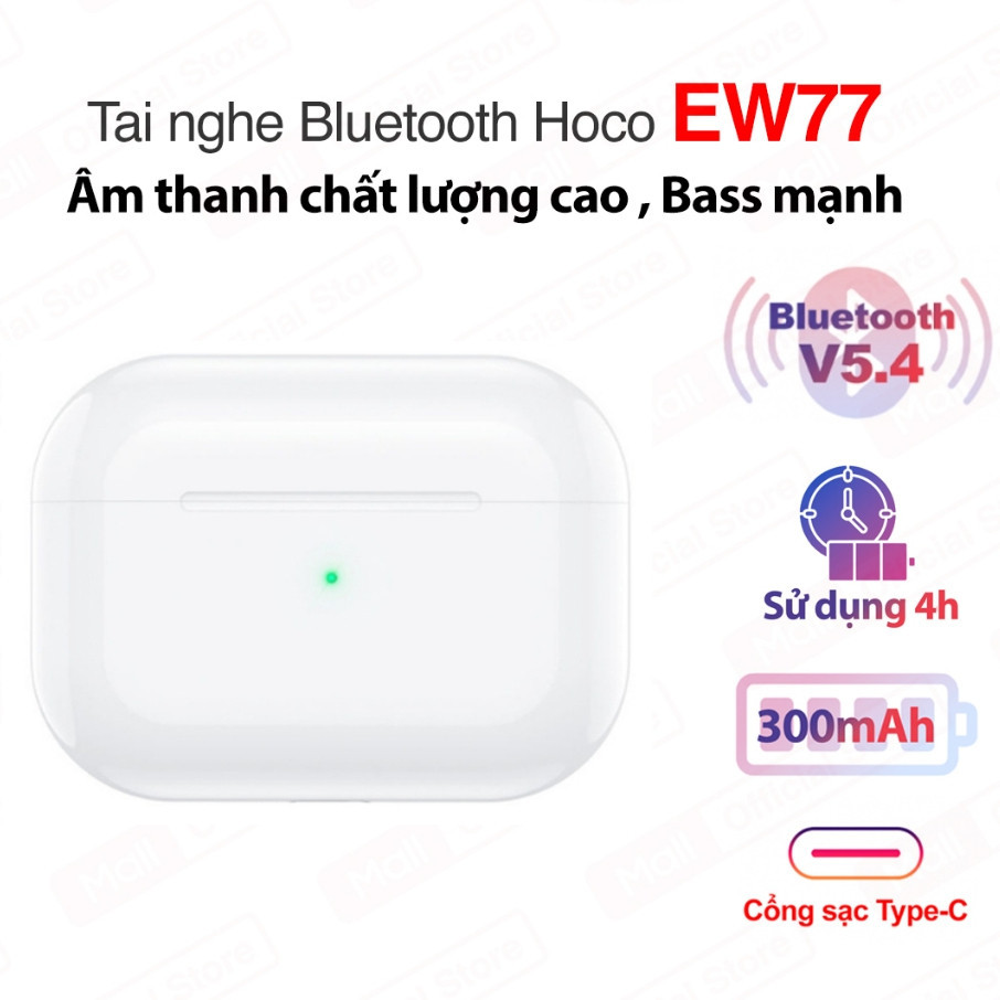 Tai nghe Bluetooth V5.4 Hoco EW77- Thiết kế nhỏ gọn, Âm thanh cực hay dùng để nghe nhạc, học tập chơi game