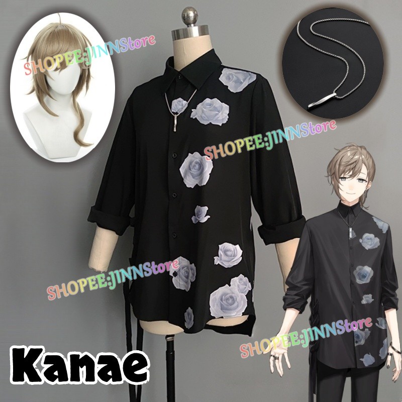 -JINN-Vtuber Nijisanji Kanae Trang Phục Hóa Trang Vtuber Cosplay Kanae Đen Dài Áo Sơ Mi Tóc Giả Phù 