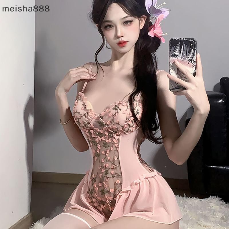 Meisha888 Sâu V Hoa Nho Mở Đáy Body Suspender Thêu Ba Lê Váy Ngủ Ôm Tập Hợp Lưới Bodycon Đẹp | BigBuy360 - bigbuy360.vn