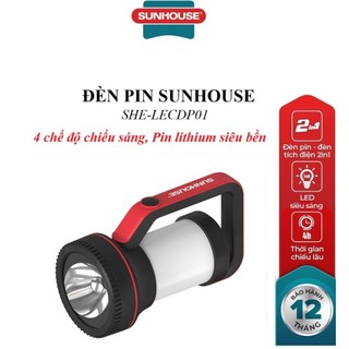 ĐÈN PIN SUNHOUSE SHE-LECDP01, Công suất 7W LED, 4 chế độ chiếu sáng, Pin lithium siêu bền, Loại cổng sạc Type C