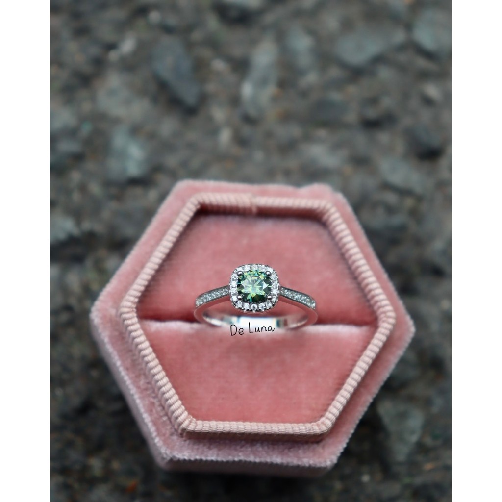 Nhẫn Osis Moissanite Xanh full KĐ GRA De Luna Jewelry