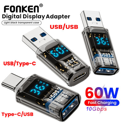 Fonken USB 3.2 Màn Hình Hiển Thị Kỹ Thuật Số Adapter 10Gbps USB Nam Sang USB-C Nữ Chuyển Đổi Cho Điện Thoại PC Laptop