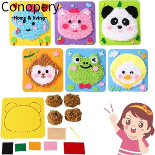 CONOPERY Bộ búp bê thêu DIY, Đồ thủ công giáo dục có nhãn dán Bộ dụng cụ may nỉ động vật hoạt hình, Con rối cầm tay Làm thú nhồi bông Tranh chất liệu túi
