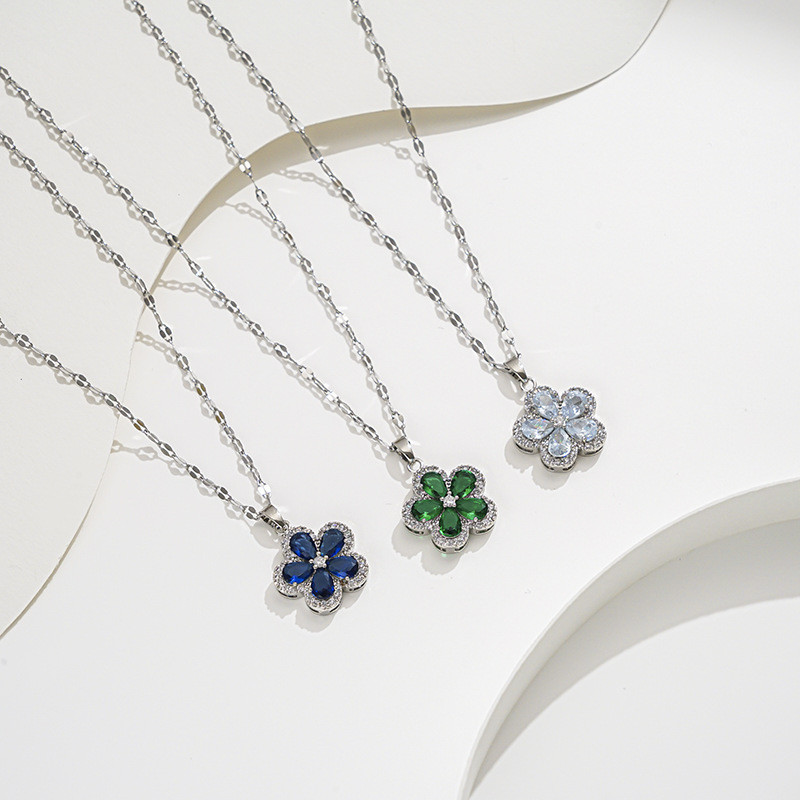 Vòng cổ thép titan nữ phong cách Hàn Quốc với đá zircon flash màu pha lê