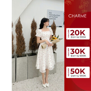Váy hoa cổ vuông tay bồng thiết kế Charme CH 303017