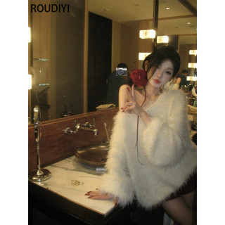 ROUDIYI áo len cardigan áo khoác cardigan Vintage Đơn giản phổ biến Minimalist WMJ24A0MMF 45Z241106
