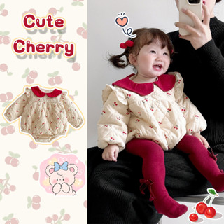 Ins Mùa Đông Bé Gái Sơ Sinh Tinh Tế Và Dễ Thương Họa Tiết Anh Đào Màu Đỏ Cotton Và Nhung Ấm Áp Áo Liền Quần Dài Tay Quần Áo Cho Bé 0-24 Tháng