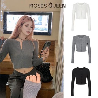 < MOESSQUEEN > Áo len dệt kim 256 # Nút bụng ngắn mới Áo khoác hàng đầu bé gái mỏng và mỏng #59259