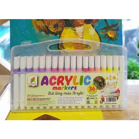 Bút lông màu Acrylic bộ 36 màu, bút lông vẽ đa chất liệu, acrylic marker - Colormate