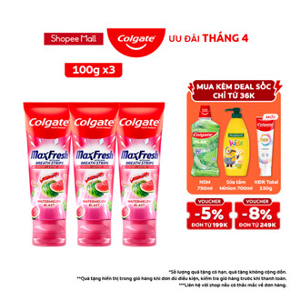 [MỚI] Bộ 3 Kem đánh răng Colgate MaxFresh Hương nhiệt đới, tinh thể cầu vồng the mát 100g/ tuýp