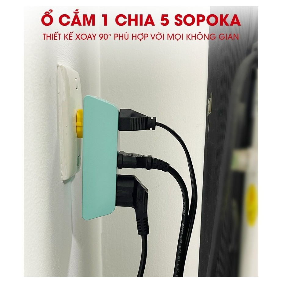 Ổ cắm xoay 90 độ chia 5 lỗ SOPOKA P25-P26 2200W xử lý mọi góc hẹp nhựa ABS chống va đập
