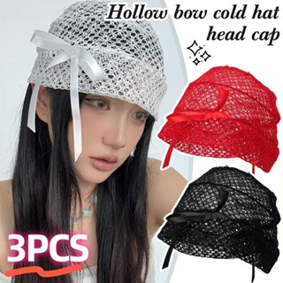 Mũ nơ ren Y2K thoáng khí mùa hè - Mũ beanie ren rỗng màu trơn hợp thời trang