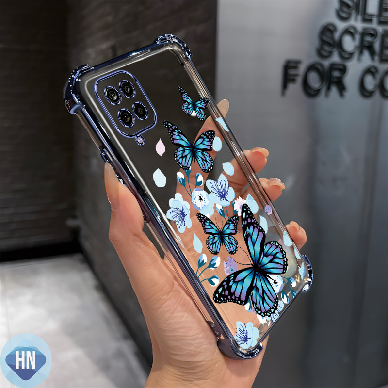 Ốp lưng Samsung A12 M12 A22 4G A22 5G M22 4G M23 4G Mẫu bướm màu xanh tùy chỉnh mới Thời trang bền m