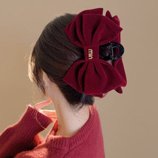 mùa hè Năm Mới Màu Đỏ Hai Mặt Nơ Lớn Kẹp Tóc Mặt Sau Tính Khí Cá Mập Kẹp Nữ