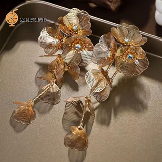 Mkeb Bông tai tua rua dài hoa lớn, Bông tai nữ sang trọng nhẹ nhàng cảm giác cao cấp, Bông tai nữ phóng đại bằng kim loại khí chất Hàn Quốc