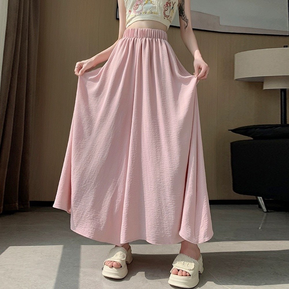 Quần ống rộng dài bigsize nữ chất đũi vân mây một lớp, Quần váy lửng cạp cao lưng chun tiện lợi mát mẻ che khuyết điểm | BigBuy360 - bigbuy360.vn