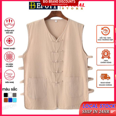 Áo ba lỗ nam BEFOYI cotton linen phong cách retro Trung Hoa M-5XL