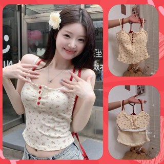 Áo 2 dây cho nữ Áo thun có mút Áo quây Áo tank top phối màu retro trắng đỏ hoa nhí vintage xinh xắn tiểu thư AT28