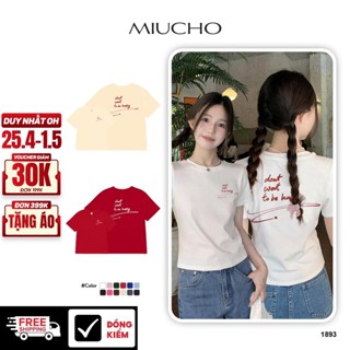 Áo baby tee cổ tròn form ôm 1893 Miucho chất vải cotton 4c thoáng mát in basic