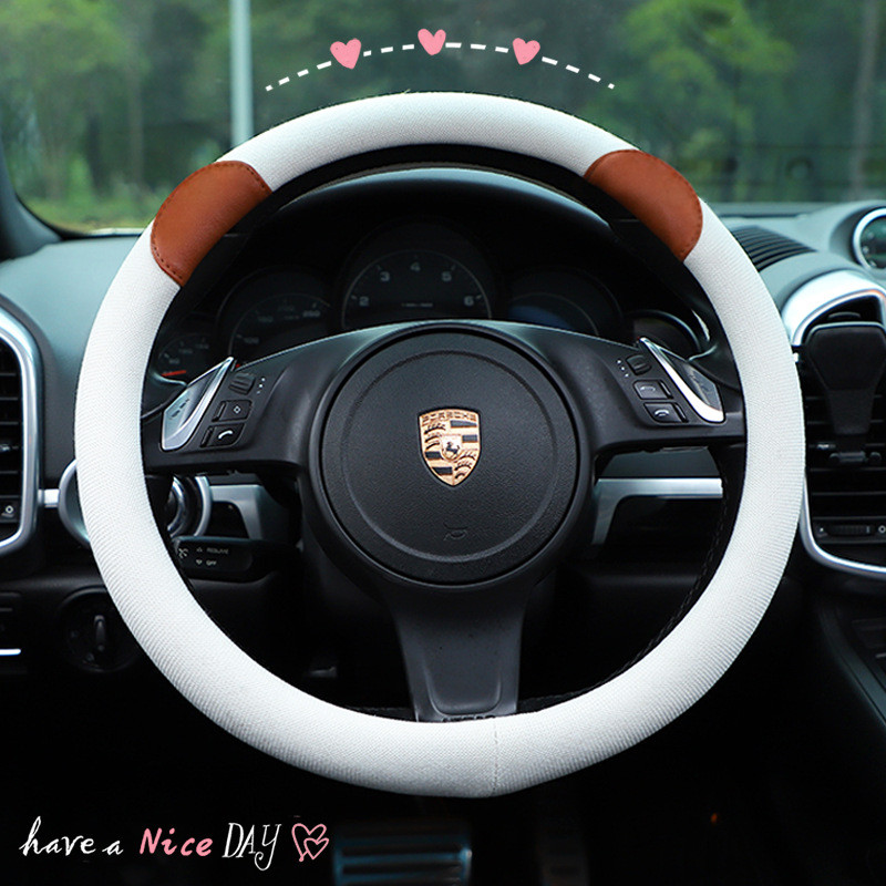Fashion Cartoon Car Steering Wheel Cover Linen Car Non-Slip Wear-Resistant Steering Wheel Set Car Cu