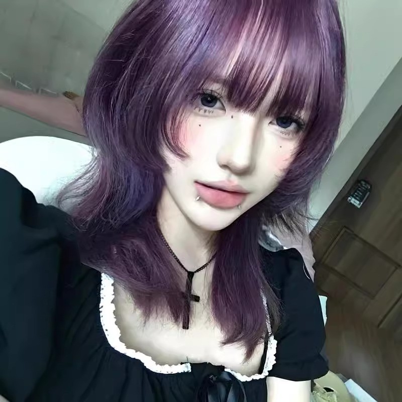 Mùa Hè Phong Cách Mới Văn Hóa Châu Á Tóc Giả Nữ Trung Bình Tóc Dài Tím JK Mullet Đầu Xương Đòn Tóc F