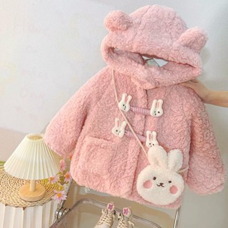   Sale  Cá Mập Con - A713: Áo Khoác Dạ Bông Chú Thỏ Kèm Túi Thỏ Bé Gái QCCC 