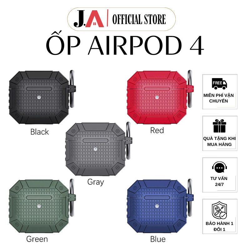 Ốp Bảo Vệ Tai Nghe AirPods 4 (Mã 99036) Nhựa Cứng Hầm Hố Cao Cấp, Case Bảo Vệ AirPods Nhiều Màu Kèm 