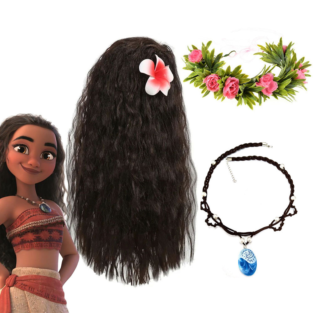 Công Chúa Moana Mũ Tóc Tổng Hợp Trẻ Em Tóc Giả Cosplay Vaiana Đảng Phụ Kiện Bộ