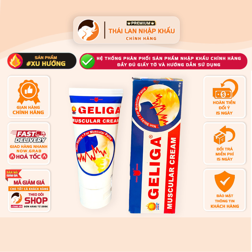 [COMBO 6 TUÝP] Kem Xoa Bóp Nóng Geliga Krim Otot 60gram Indonesia