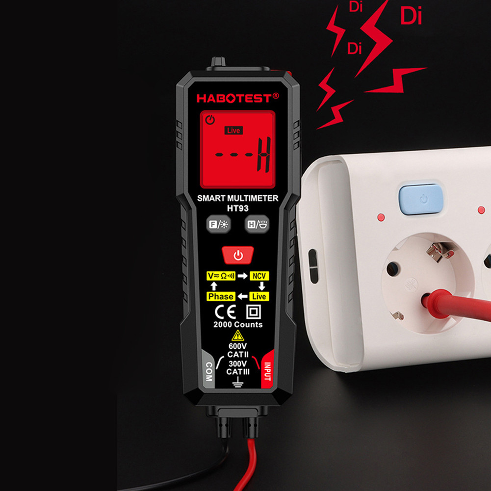 Đồng hồ vạn năng kỹ thuật số HT93 Tự động định tuyến 2000 Đếm Vôn kế Ohmmeter với NCV