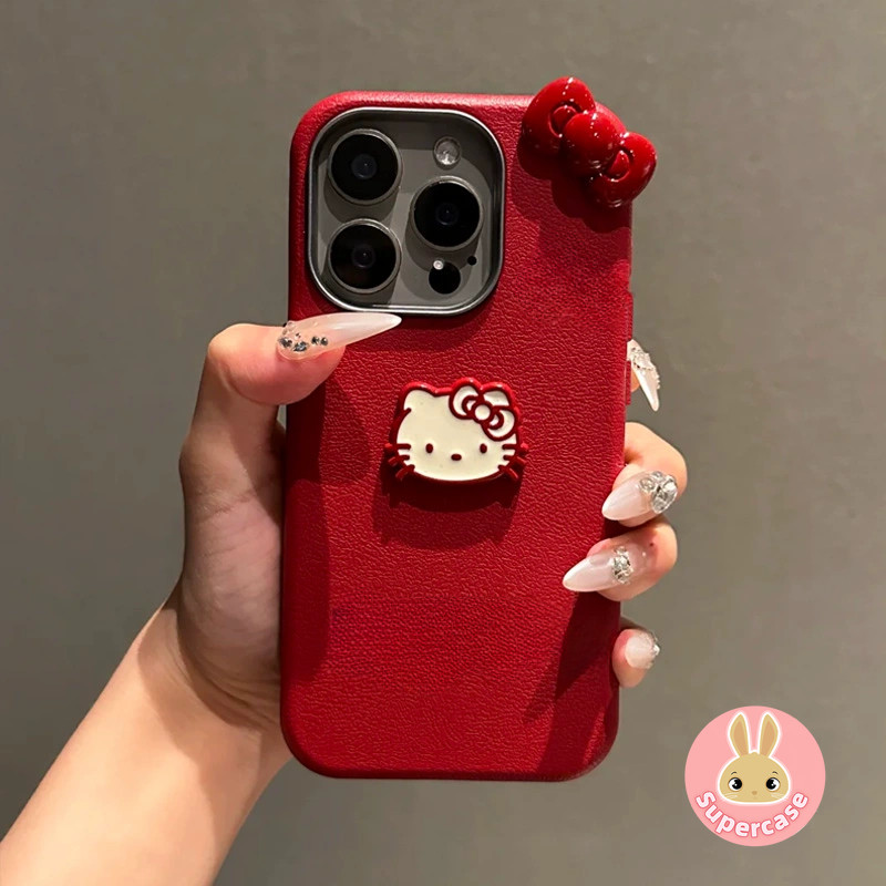 Ốp Điện Thoại Hello Kitty Da PU Đỏ Cho Samsung Galaxy A17 A07 A56 A26 F56 M56 F16 M16 F06 M06 5G 3D 